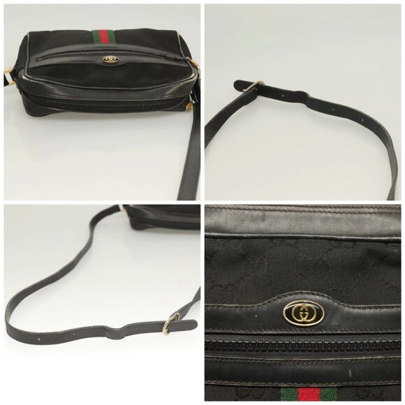 GUCCI GG Canvas Web Sherry Line Shoulder Bag Black Gold Red 010 378 Auth 129553 - Picture 16 of 16